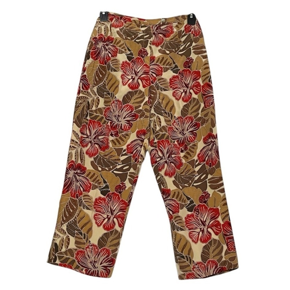 Harve Benard‎ Floral Cropped Ankle Pants 8P Red Brown Beige Hawaiian *READ*